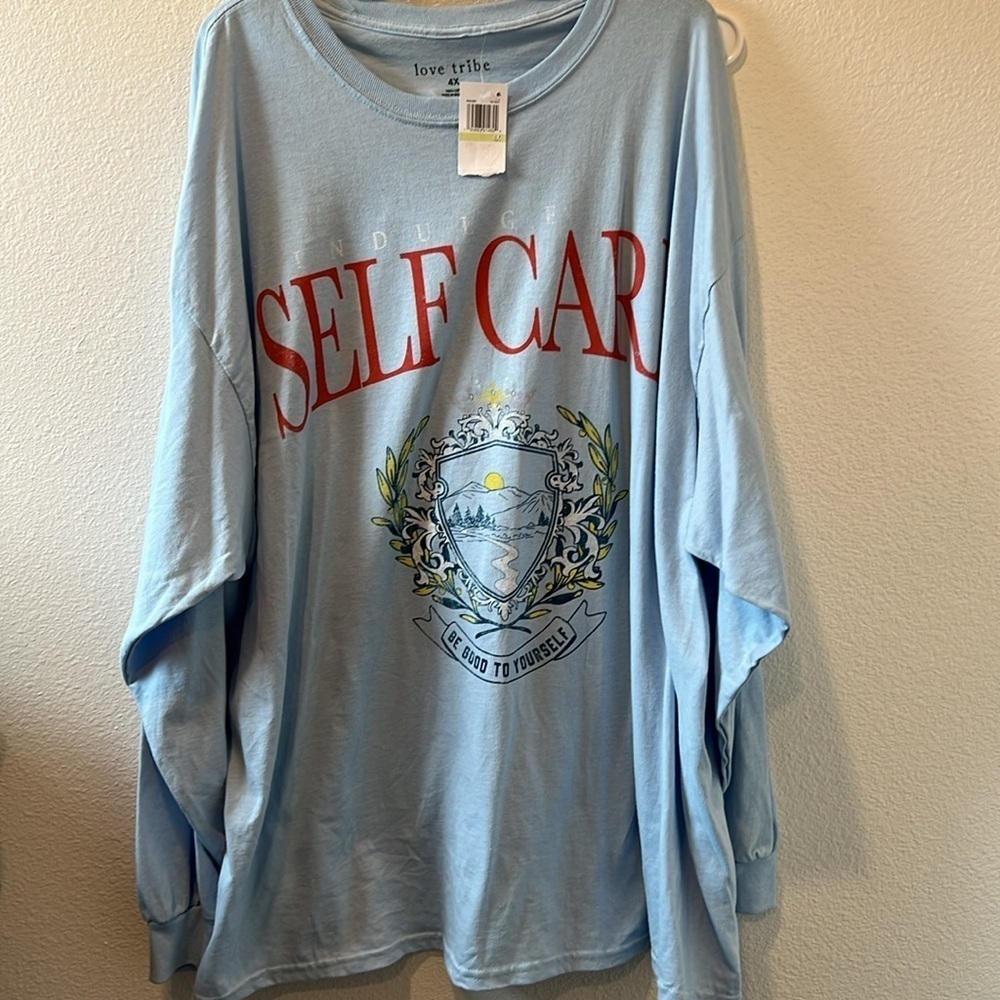 NWT Women's 4X Love Tribe Sky Blue Long Sleeve Graphic Tee